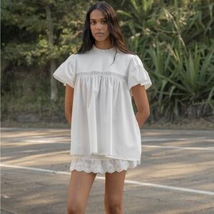 My Mum Made It NWT CAP SLEEVE BABYDOLL BLOUSE - WHITE